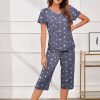 Women's Sleepwear Capri Pajama Sets Short Sleeve Two-Piece Pjs V Neck Tops & Capri Pants with Pockets S-3XL