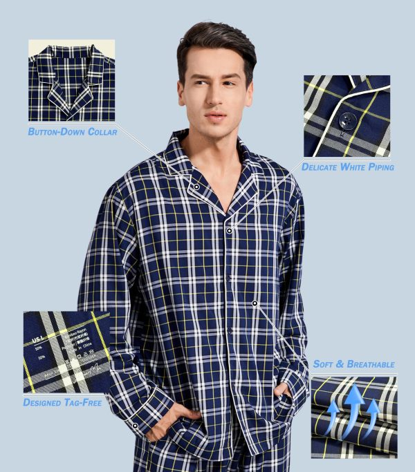 Mens Sleepwear Pajama Sets for Men Soft Comfortable Button-Down Long Sleeve Loungewear PJs