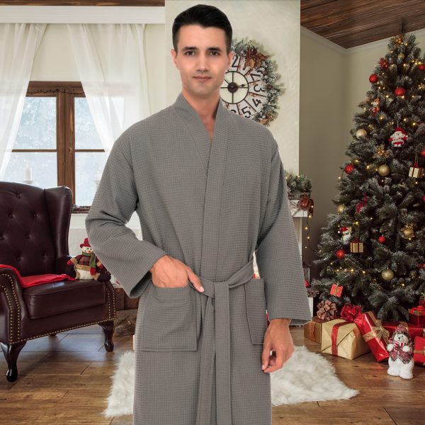 Mens Robe, Waffle Spa Bathrobe, Soft Kimono Bath Robe