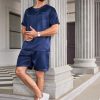Men Silk Pajamas Set 2 Piece Pjs Soft Satin Sleepwear Shorts Button Down Tops Loungewear with Pockets