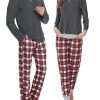 Men & Women Pajama Sets for Couples Long Sleeve Sleepwear Plaid Pants Loungewear Set with Pockets