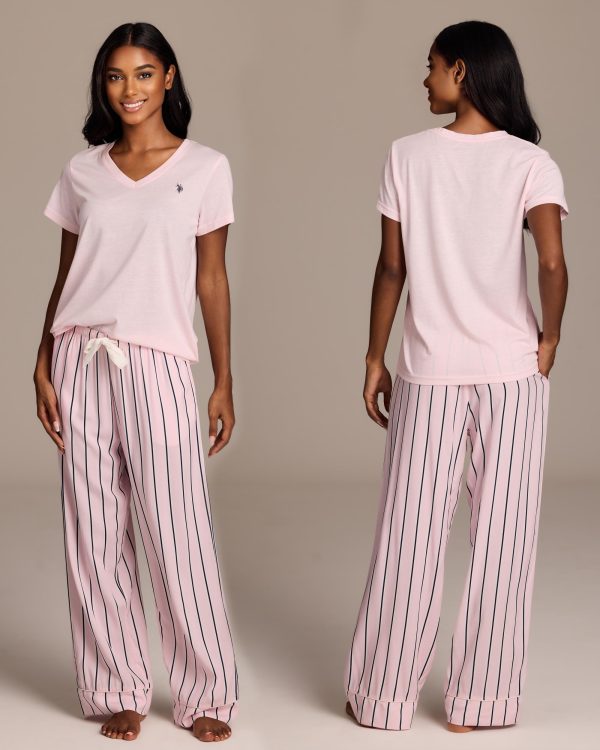 Pajama Sets for Women 2 Piece, PJ Sets for Women with Knit Sleep Tee and Woven Pajama Pants with Pockets