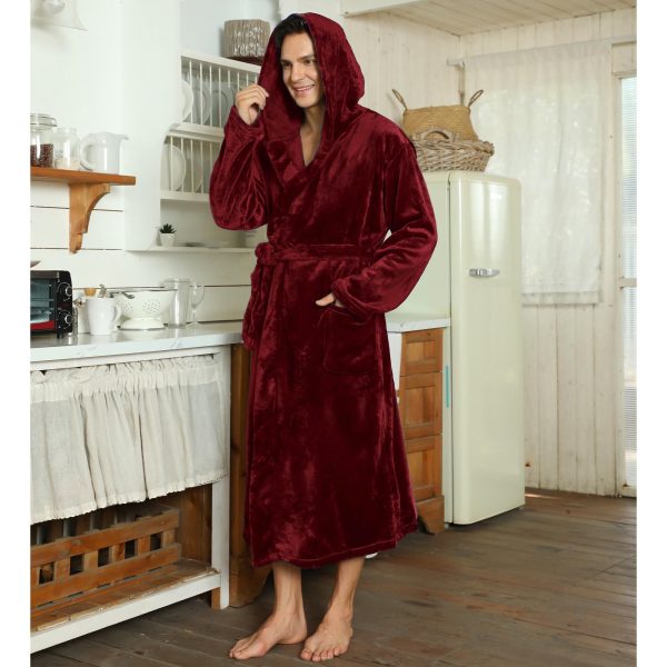 Mens Hooded Robe, Plush Robes for Men Long Fleece Bathrobe