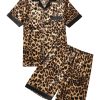 Men's 2 Piece Leopard Print Satin Pajama Set Button Down Short Sleeve Shorts Loungewear Sets