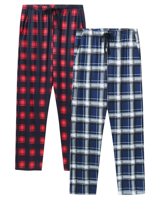 Mens Modal Pajama Pants 2 Pack Lightweight Long Bottoms Pants with Pocket Drawstring
