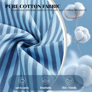 Mens 100% Cotton Pajama Pants, Soft Lightweight Striped Lounge Pj Bottoms for Men with Pockets