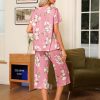 Pajama Set for Women 2 Piece Capri Pants Short Sleeve Top Sleepwear Soft Pjs Loungewear with Pockets S-3XL