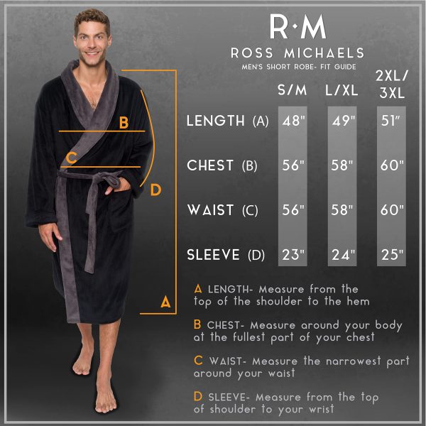 Mens Robe Shawl Collar Wrap Style - Mid Length Plush Fleece Bathrobe