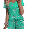 Womens Pajama Sets Summer Pjs Soft Short Sleeve Sleepwear Comfy Ruffle Pj Shorts Set Cute Lounge Sets with Pockets