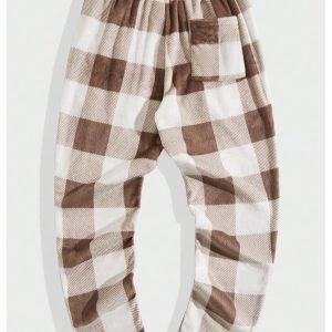 Men's Flannel Buffalo Plaid Pajama Pants Fuzzy Pj Pants with Pockets