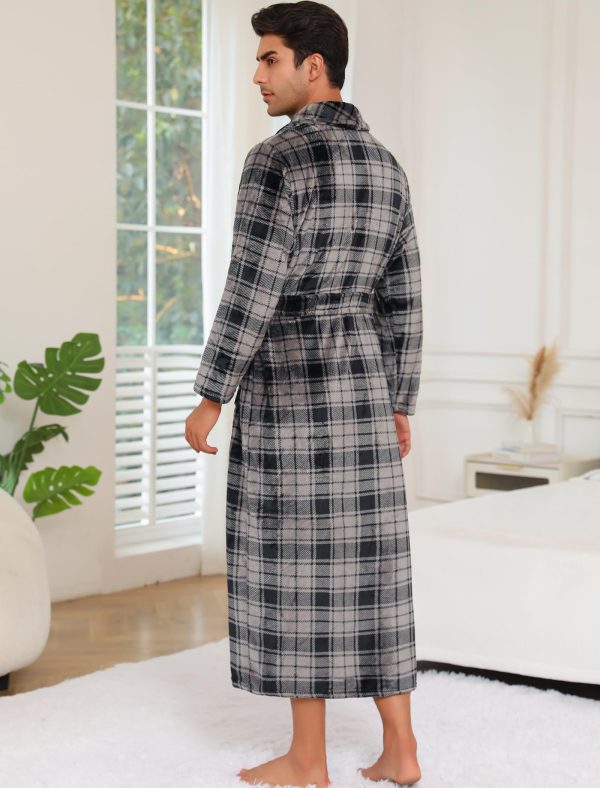 Mens Plush Fleece Robe Cozy Warm Bathrobe with Pockets
