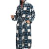 Mens Hooded Robe Plush Flannel Fleece Full Length Bathrobe Warm House Coat Long Lounge Robe with Hood Pockets