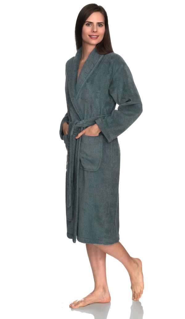 Womens Plush Bathrobe 100% Cotton Luxury Terry Shawl Bath Robe