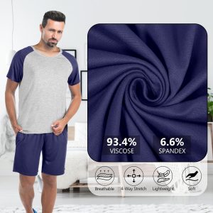 2 Sets Men's Pajamas Short Sleeve Pyjama Modal Sleepwear Shorts with Pockets Nightwear Soft Comfy Pjs Set