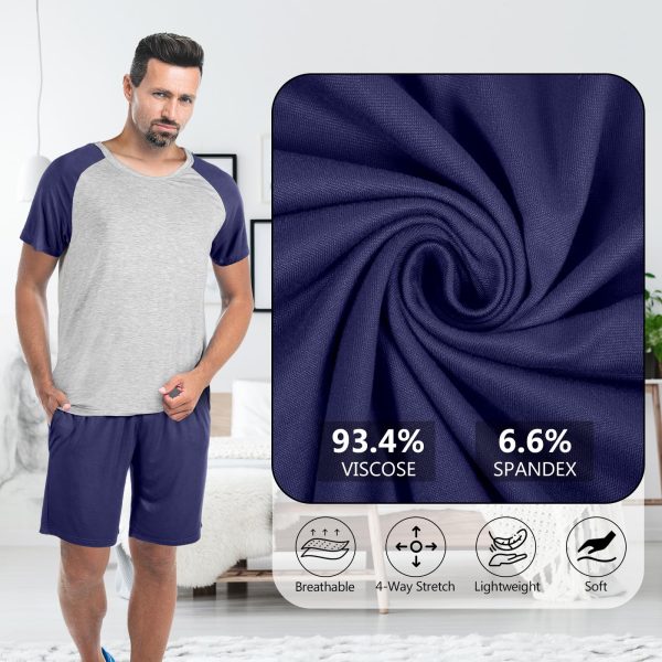 2 Sets Men's Pajamas Short Sleeve Pyjama Modal Sleepwear Shorts with Pockets Nightwear Soft Comfy Pjs Set
