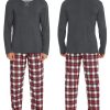 Men & Women Pajama Sets for Couples Long Sleeve Sleepwear Plaid Pants Loungewear Set with Pockets