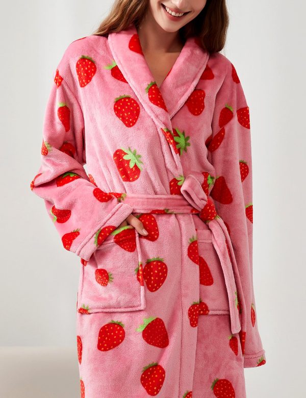 Women's Fleece Bath Robe Full Length Plush Soft Bathrobe Warm Lounge Sleepwear Robe with Pockets Gift for Mom Wife Dad Friend