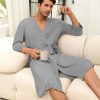 Men's Lightweight Kimono Spa Robe Knit Bathrobe Soft Sleepwear 3/4 Sleeve Loungewear with Pockets S-XXL