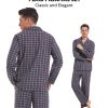 Mens Flannel Pajamas Set Ultra-Soft Cotton Pajamas for Men Classic Plaid Lounge Set with Roomy Pockets