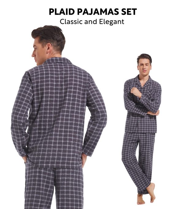 Mens Flannel Pajamas Set Ultra-Soft Cotton Pajamas for Men Classic Plaid Lounge Set with Roomy Pockets