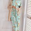 Women's Capri Pajama Sets Floral Print Short Sleeve Sleepwear Top and Capri Pants 2 Piece Loungewear with Pockets