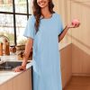 Zipper Robes for Women Short Sleeve Waffle Knit Bathrobe Lightweight House Coat with Pockets Soft Loungwear 3-3XL