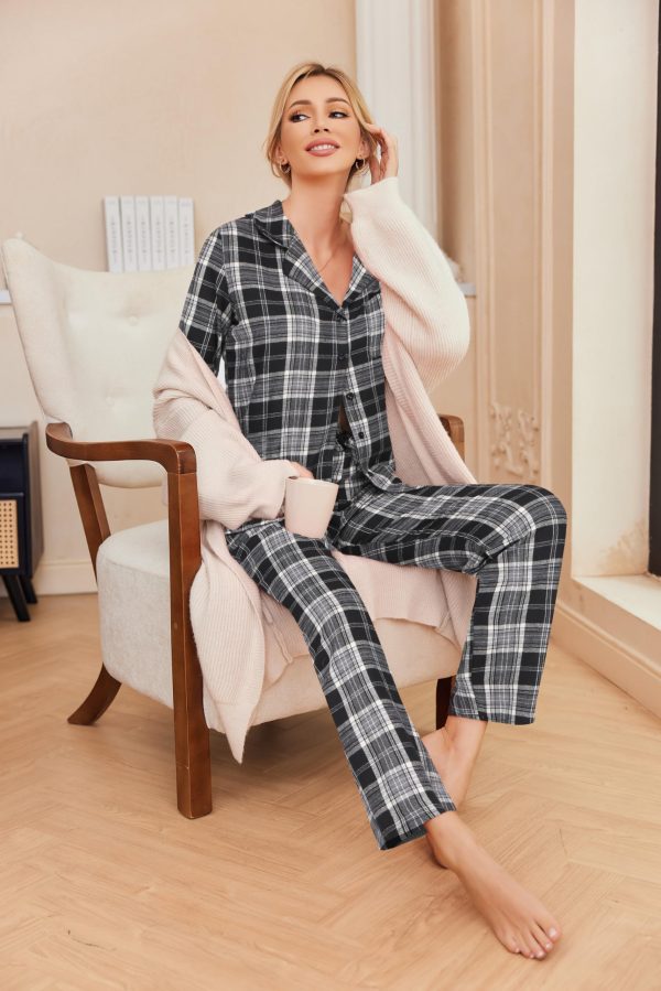Pajamas for Women 2 Piece Lounge Set Long Sleeve Plaid Sleepwear Casual 2 Piece Pjs S-XXL