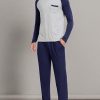 Mens Pajama Set Long Sleeve V Neck 2 Piece Nightwear Loungewear Sleepwear Modal Pants With Pockets Pj's Sleep for Men