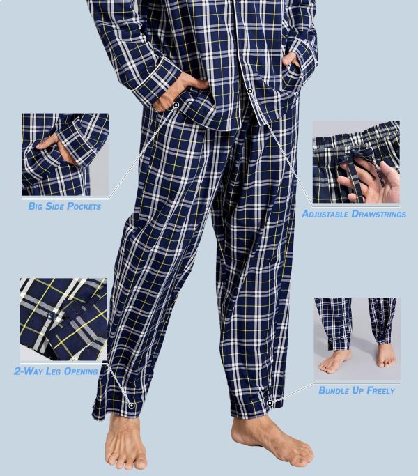 Mens Sleepwear Pajama Sets for Men Soft Comfortable Button-Down Long Sleeve Loungewear PJs