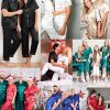 Couples Pajamas Sets Women & Men Satin Short Sleeve Sleepwear Button Down Loungewear Pjs Set with Long Pants
