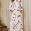Zipper Robes for Women 3/4 Sleeve Housecoats Long Lightweight Bathrobe House Dress with Pockets