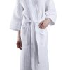 Square Waffle Spa Kimono Robe - Soft Light Hotel Bathrobe Cypress (One Size/Large, White)