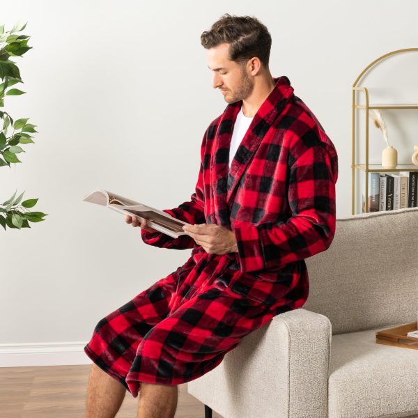 Mens Robe, Soft Robe for Men, Fleece Warm Long Bathrobe for Bath Shower Spa