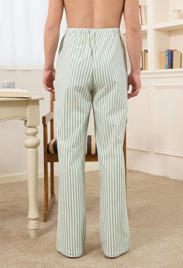 Mens 100% Cotton Pajama Pants, Soft Lightweight Striped Lounge Pj Bottoms for Men with Pockets