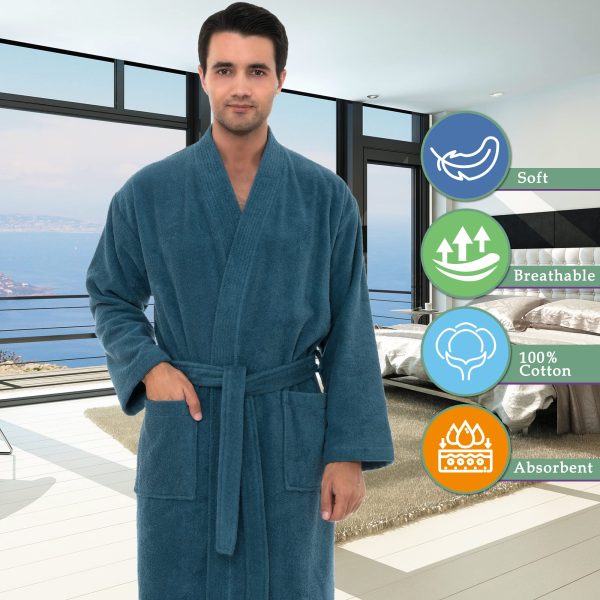 Mens Robe, 100% Cotton Terry Cloth Bathrobe, Soft Kimono Bath Robe for Men XS-4X