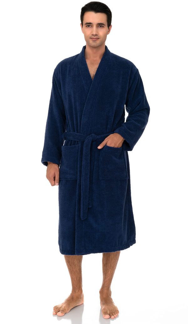 Mens Robe, 100% Cotton Luxury Bathrobe, Soft Terry Cloth Towel Robe for Men XS to 3X