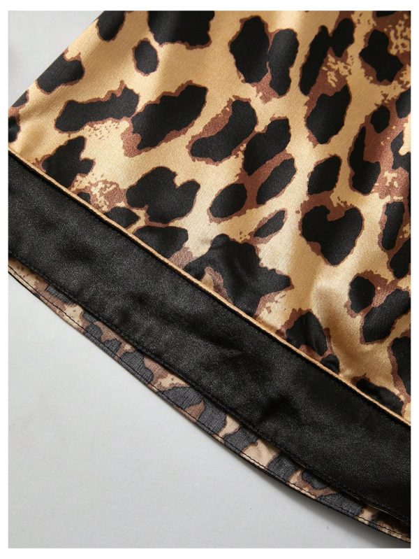 Men's 2 Piece Leopard Print Satin Pajama Set Button Down Short Sleeve Shorts Loungewear Sets