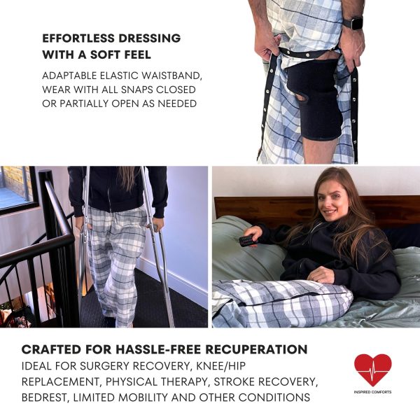 Unisex Tearaway Post Surgery Recovery Pajama Pants with Side Snaps & Pockets
