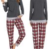 Men & Women Pajama Sets for Couples Long Sleeve Sleepwear Plaid Pants Loungewear Set with Pockets