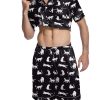 Mens Satin Pajamas Set Button-Down Short Sleeve Shirt Top Soft Silk Sleepwear Loose Pocket Pant Loungewear