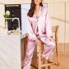 Silk Pajamas for Women Classic Button Down Satin Pajama Sets Long Sleeve Lounge Set