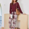 Pajamas Set for Women Long Sleeve Crew Neck Comfy Pjs Lounge Sets With Pockets
