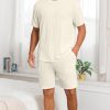 Mens Pajamas Set Summer Pjs Sets Lightweight Short Sleeve Pajama Shorts Set Soft Sleepwear Loungewear with Pockets