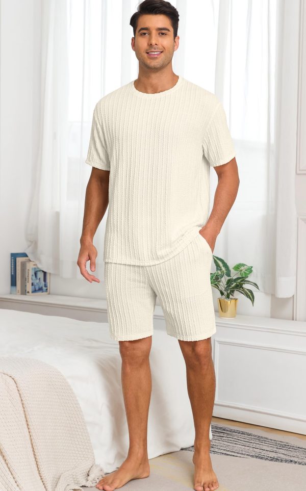 Mens Pajamas Set Summer Pjs Sets Lightweight Short Sleeve Pajama Shorts Set Soft Sleepwear Loungewear with Pockets