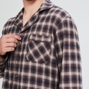 Mens Pajama Sets, 100% Cotton Flannel Sleepwear Soft Plaid PJ Set Loungewear