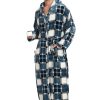 Mens Hooded Robe Plush Flannel Fleece Full Length Bathrobe Warm House Coat Long Lounge Robe with Hood Pockets