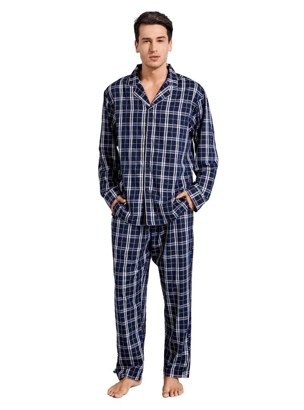 Mens Sleepwear Pajama Sets for Men Soft Comfortable Button-Down Long Sleeve Loungewear PJs