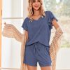 Women's Pajamas Set Ruffle Sleeves Sleepwear V Neck Comfy 2 Piece Pjs Loungewear Set with Pockets S-XXL