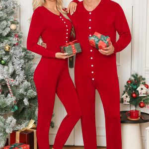 Matching Family Onesise Pajamas Christmas Long Sleeve PJs Set Holiday Button Stripe Nightwear Xmas Men&Women Sleepwear