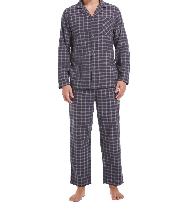 Mens Flannel Pajamas Set Ultra-Soft Cotton Pajamas for Men Classic Plaid Lounge Set with Roomy Pockets